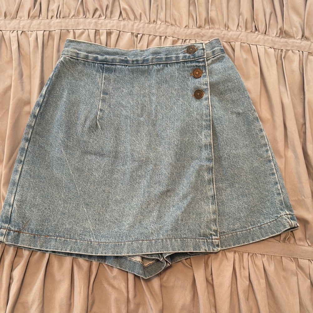 Denim Button-Front Skort